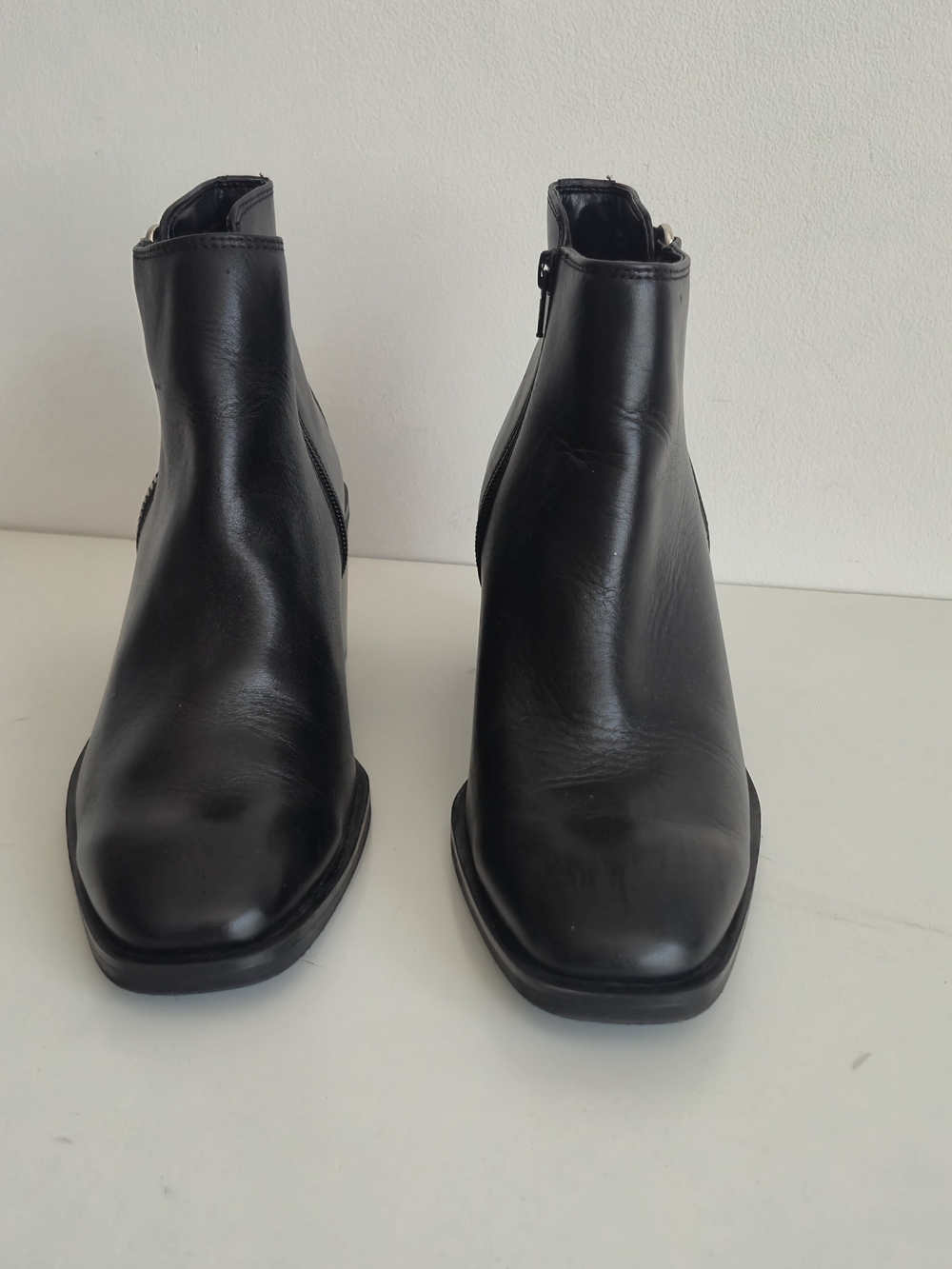 ALDO Black Leather Square Toe Block Heel Ankle Boots, 41, 10